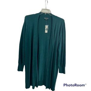 Covington womens long duster cardi sz 2X open green long sleeves knit new